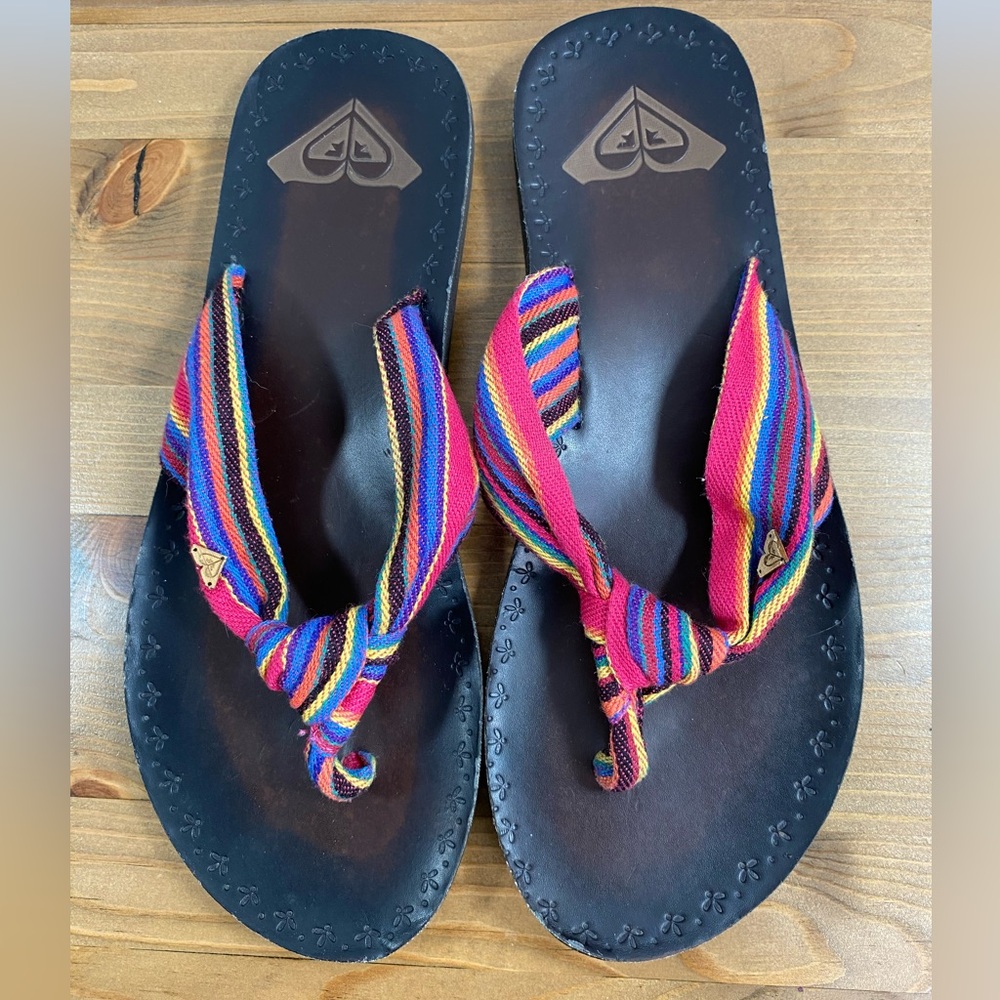 Roxy Sandals Women's 8/8.5 Woven Fabric Strap Thong Slip On Flip Flops